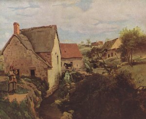 Hütten und eine Mühle am Ufer eines Baches von Jean Baptiste Camille Corot